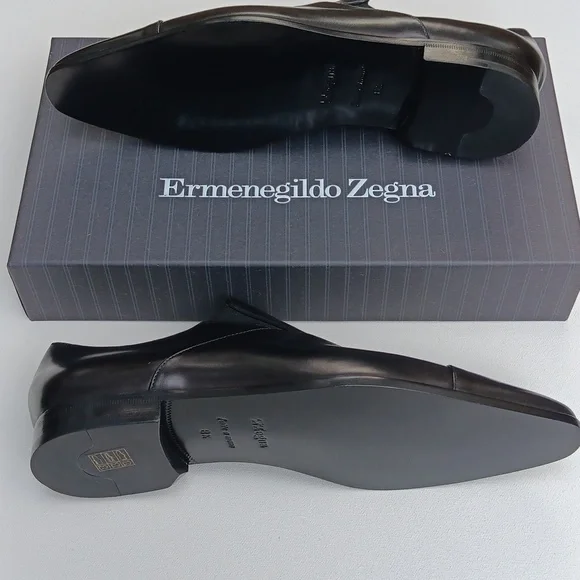 Zegna mens shoes size 8.5 European 10USA black calfskin new  display picture 3
